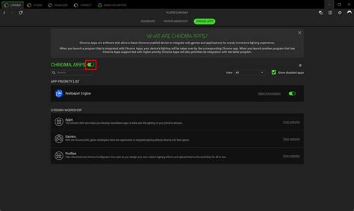 How do I disable Razer Chroma Visualizer?