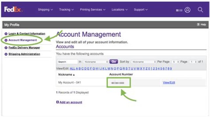 Where is the FedEx account number on shipping label?